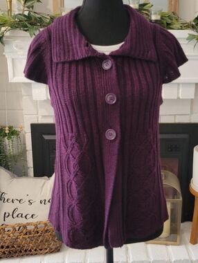 Vintage It's Our Time Purple Cable-Knit Indie Sleaze Short Sleeve Cardigan Large